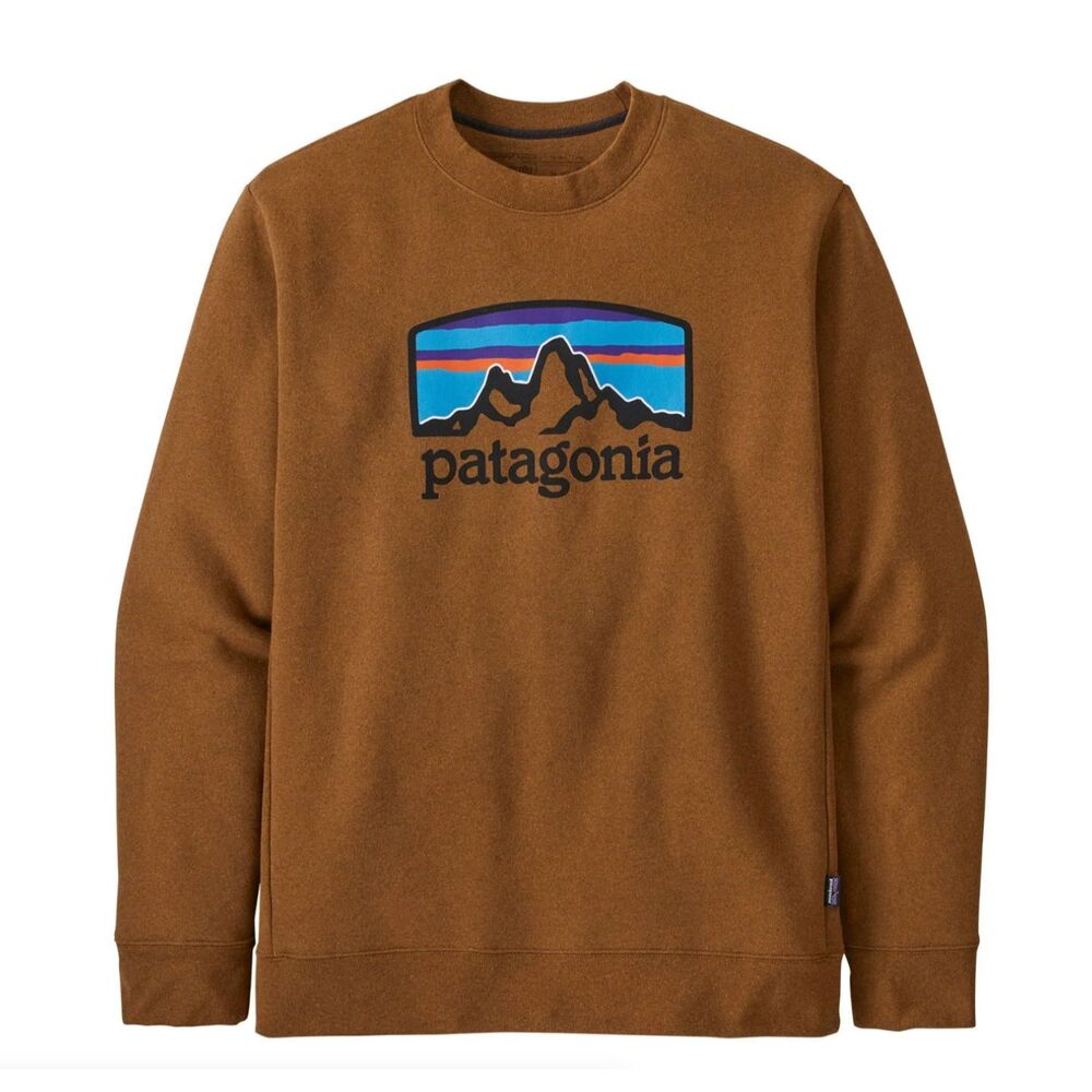 Men Patagonia Fitz Roy Horizons Uprisal Crew Sweatshirt Bear Brown Large